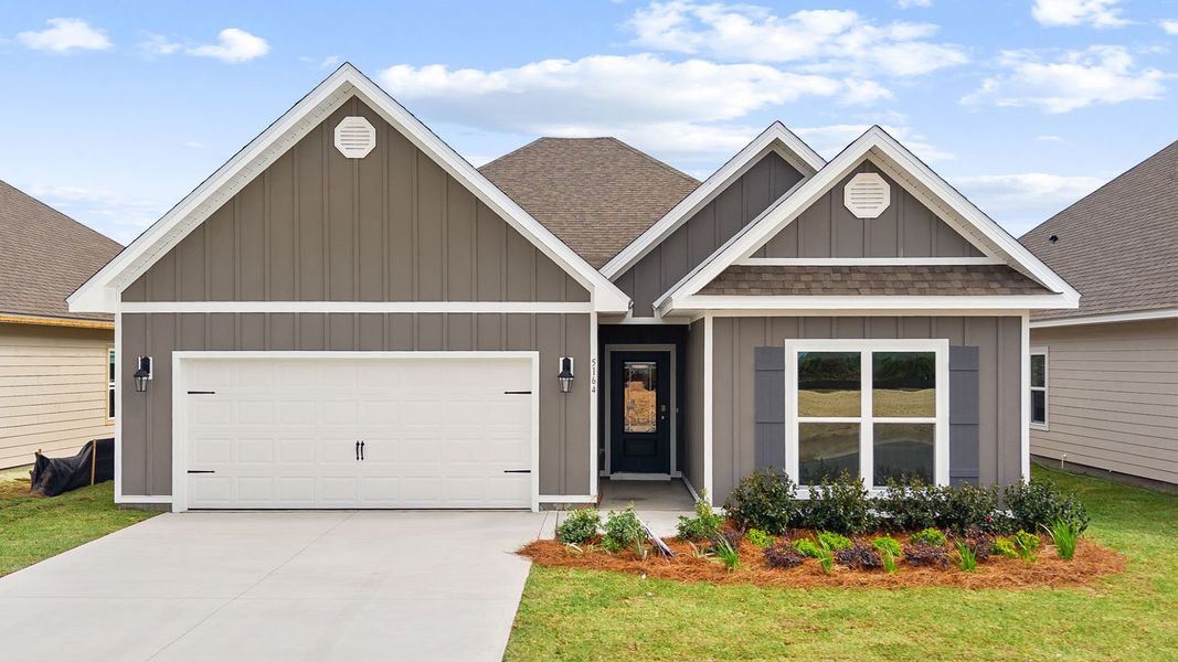 Front exterior of a new home in Titus Park, Panama City, FL, highlighting curb appeal (Image 1). Front exterior of a new home in Titus Park, Panama City, FL, highlighting curb appeal (Image 1).