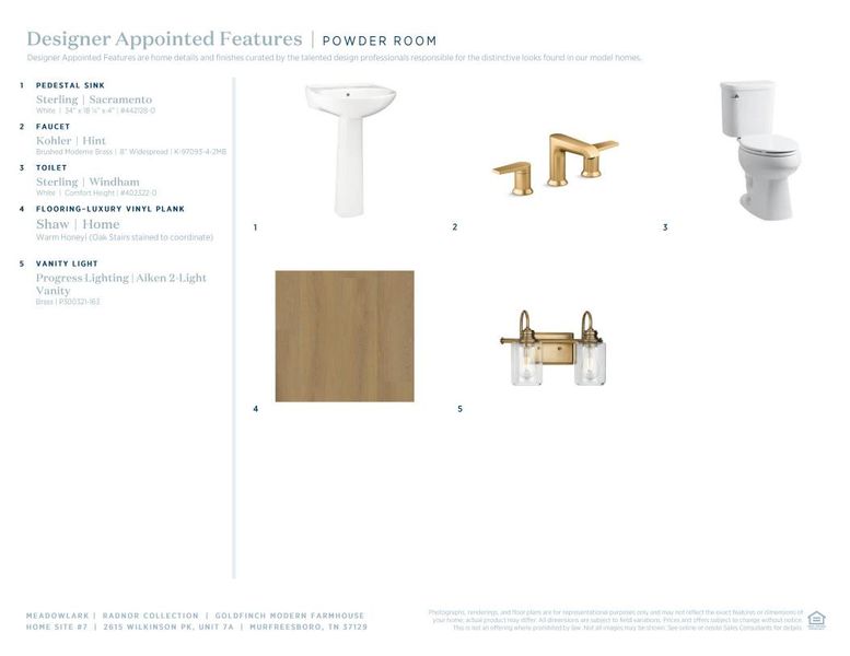 Sample of building materials used in homes in Meadowlark - Radnor Collection, Murfreesboro (Image 9).