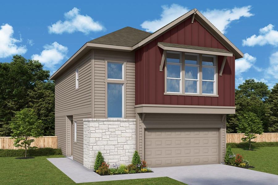 Front exterior of a new home in , Austin, TX, highlighting curb appeal (Image 1). Front exterior of a new home in , Austin, TX, highlighting curb appeal (Image 1).