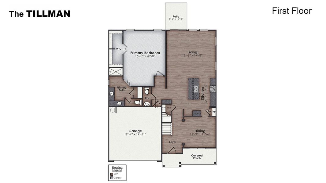 2D floor plan layout for the TILLMAN by D.R. Horton in The Preserve at Tidewater, Sneads Ferry, NC (Image 6).