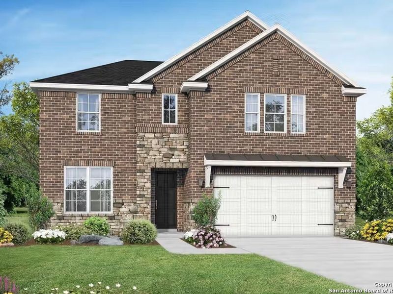 Front exterior of a new home in Royal Crest, San Antonio, TX, highlighting curb appeal (Image 2).