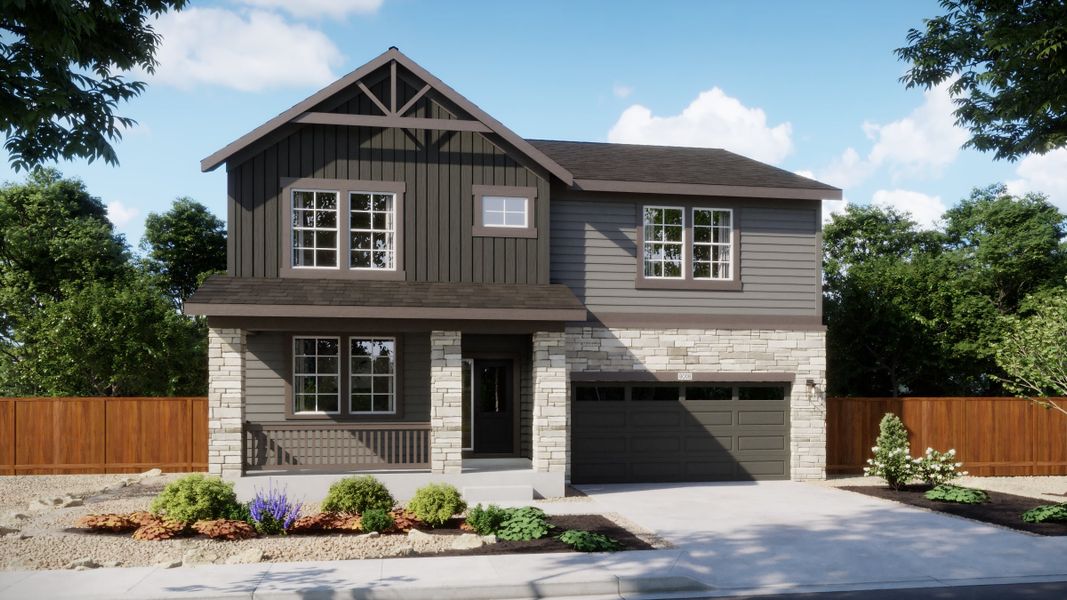 Representative exterior photo of a completed home built from the 4008 by Risewell Homes in Harvest Crossing, Aurora, CO (Image 3). Representative exterior photo of a completed home built from the 4008 by Risewell Homes in Harvest Crossing, Aurora, CO (Image 3).