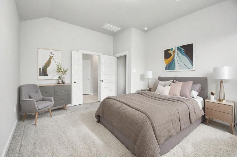 Virtually Staged - Primary Bedroom. Sample photo of completed home with similar floor plan. Actual colors and selections may vary.