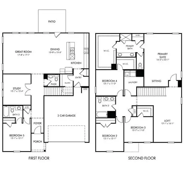 2D floor plan layout of this home in Parkside at Grayson, Grayson, GA (Image 2). 2D floor plan layout of this home in Parkside at Grayson, Grayson, GA (Image 2).