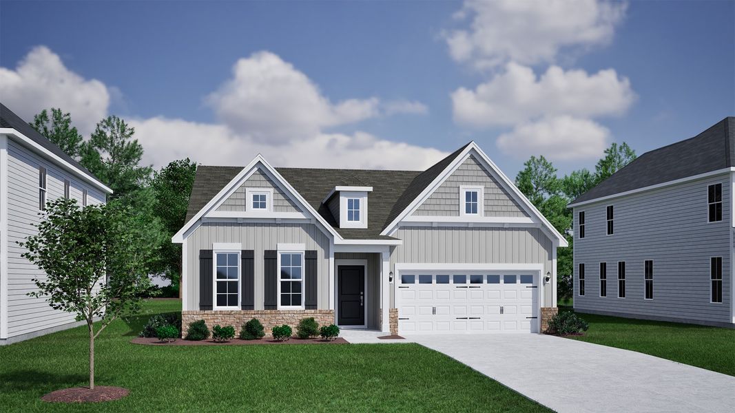 Representative exterior photo of a completed home built from the Bates II - Vanguard Collection by Mungo Homes in Scotts Hill Village, Wilmington, NC (Image 21).
