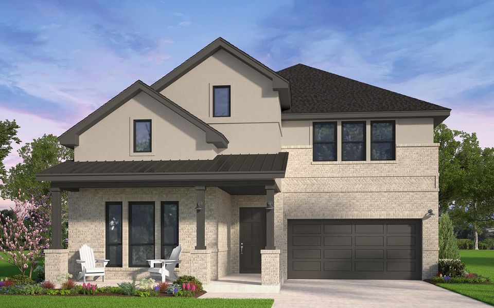 Representative exterior photo of a completed home built from the Denison by Brookfield Residential in 55' Traditional Homes at The Grove Frisco, Frisco, TX (Image 20). Representative exterior photo of a completed home built from the Denison by Brookfield Residential in 55' Traditional Homes at The Grove Frisco, Frisco, TX (Image 20).