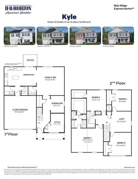 2D floor plan layout for the Kyle - Express by D.R. Horton in Blair Ridge, La Grange, NC (Image 3).