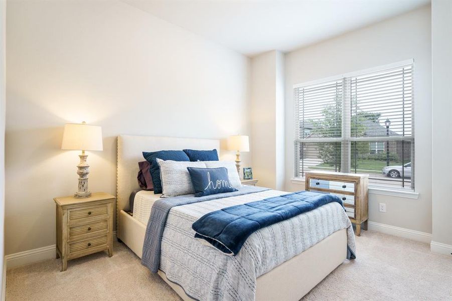 Bedroom featuring light carpet and baseboards Bedroom featuring light carpet and baseboards