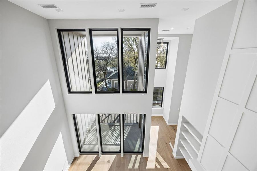 Stairway with wood finished floors and baseboards Stairway with wood finished floors and baseboards