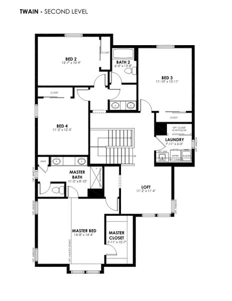 2D floor plan layout for the Twain by Hartford Homes in Prairie Song, Windsor, CO (Image 6). 2D floor plan layout for the Twain by Hartford Homes in Prairie Song, Windsor, CO (Image 6).