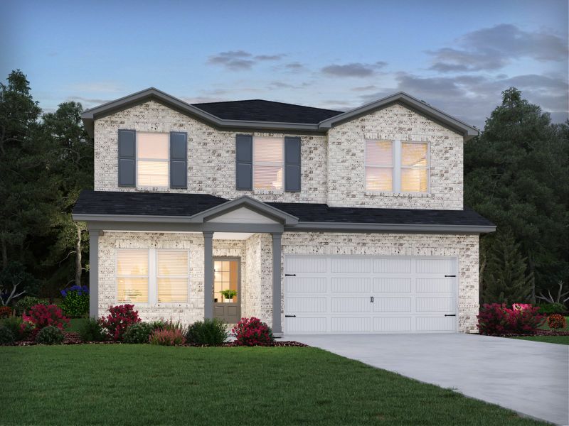 Representative exterior photo of a completed home built from the Rockwell by Meritage Homes in Harmony Manor, Fairburn, GA (Image 1).