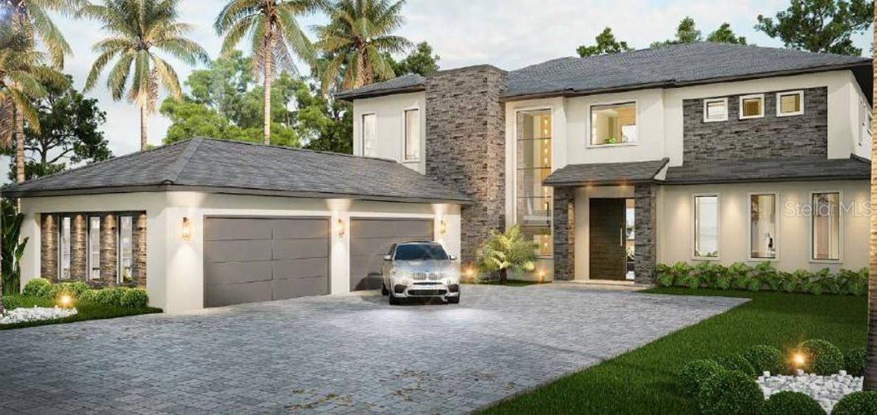 Front exterior of a new home in , Montverde, FL, highlighting curb appeal (Image 1). Front exterior of a new home in , Montverde, FL, highlighting curb appeal (Image 1).