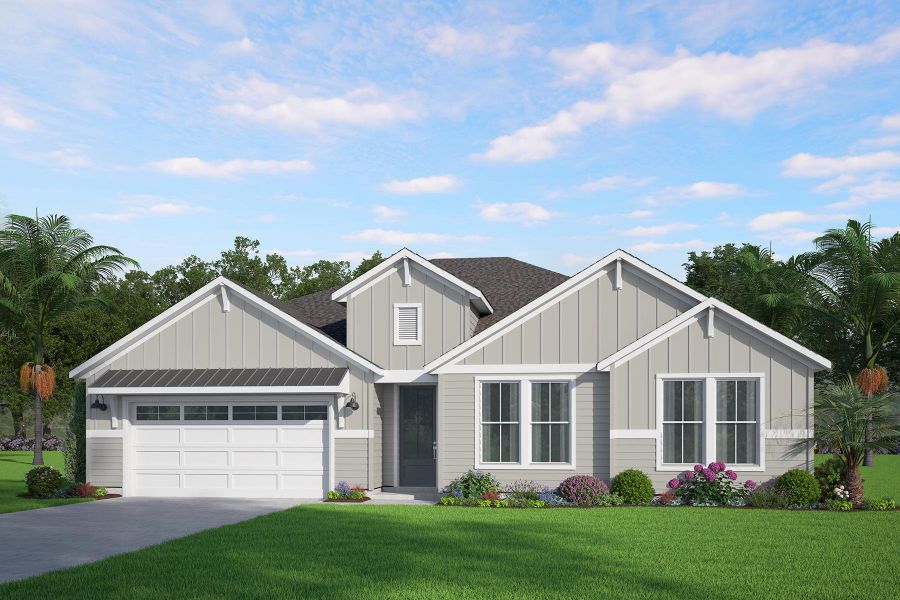 Representative exterior photo of a completed home built from the Ormond by Hunter Quinn Homes in Palm Coast Homes, Palm Coast, FL (Image 4). Representative exterior photo of a completed home built from the Ormond by Hunter Quinn Homes in Palm Coast Homes, Palm Coast, FL (Image 4).