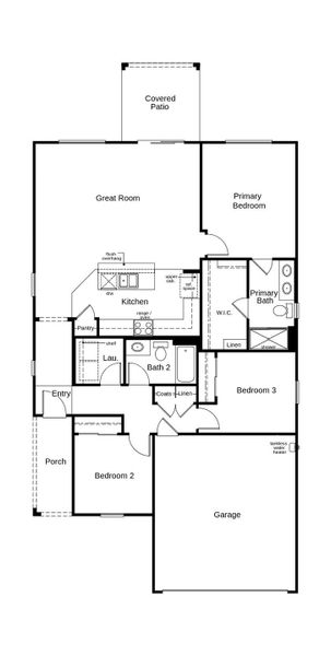 2D floor plan layout of this home in Entrada Del Pueblo at Rancho Sahuarita, Sahuarita, AZ (Image 2).