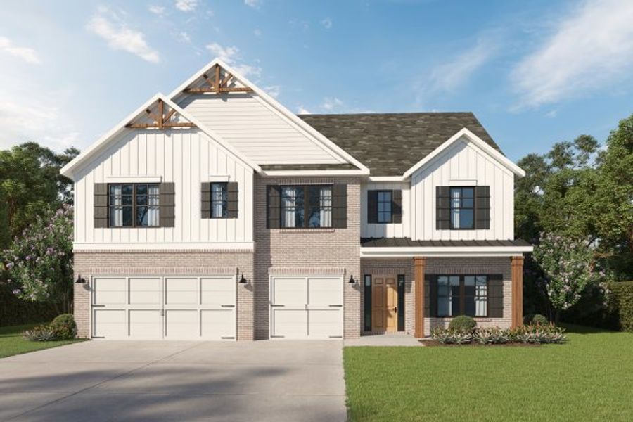 Representative exterior photo of a completed home built from the Richard II by Kerley Family Homes in Springside Reserve, Powder Springs, GA (Image 6).