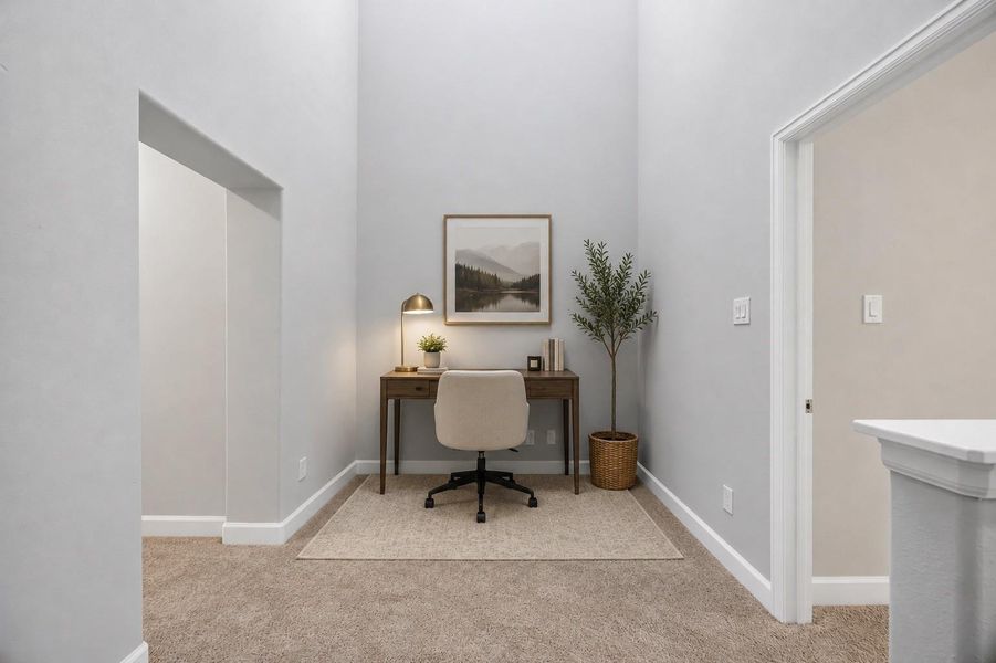 Flex Space, Your Way – Tucked upstairs, this versatile room stages beautifully as a home office, but it's just as happy as a nursery, gym, or reading retreat. *Image Virtually Staged.*