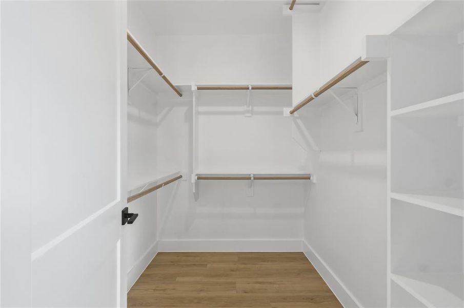 Walk in closet featuring light wood finished floors