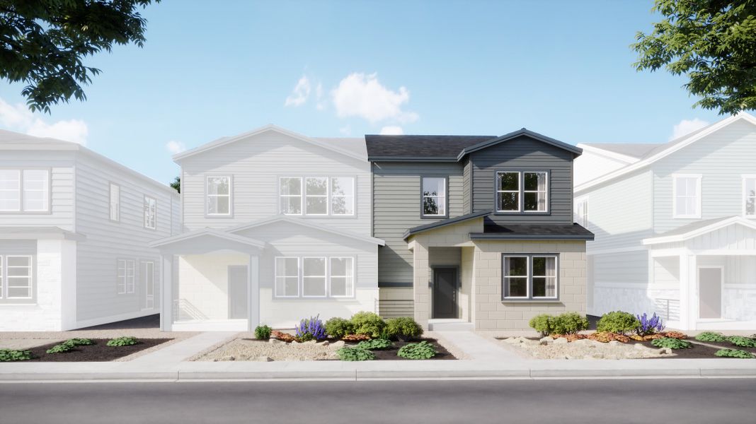 Representative exterior photo of a completed home built from the 2504 by Risewell Homes in Harvest Crossing, Aurora, CO (Image 4). Representative exterior photo of a completed home built from the 2504 by Risewell Homes in Harvest Crossing, Aurora, CO (Image 4).