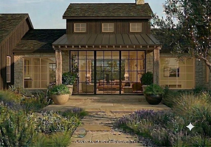 Buyer will have option to choose Hardie color/style. Here is an example of artesian Hardie board and batten on the front elevation