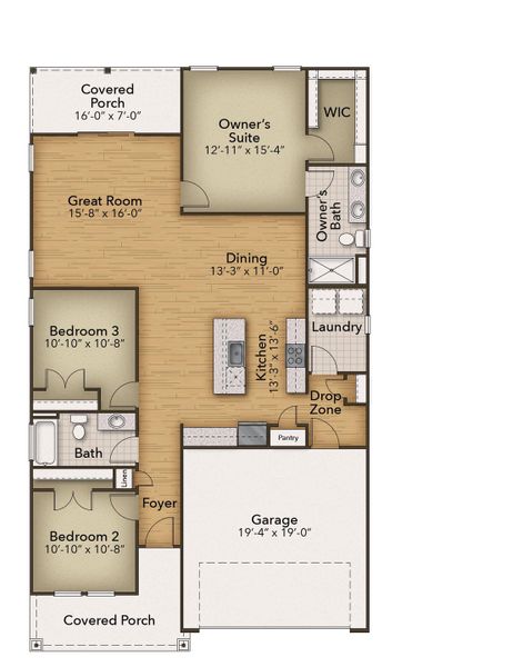 2D floor plan layout for the The Kiawah by Chesapeake Homes in Heritage Park at Longs, Longs, SC (Image 5).