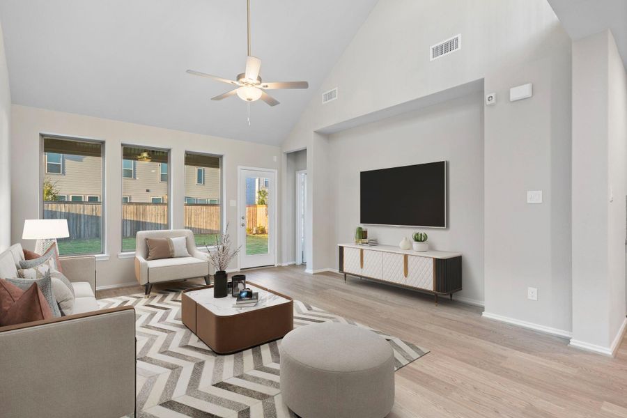 Furnished interior view inside a new home in Bridgeland 40', Cypress (Image 7). Furnished interior view inside a new home in Bridgeland 40', Cypress (Image 7).