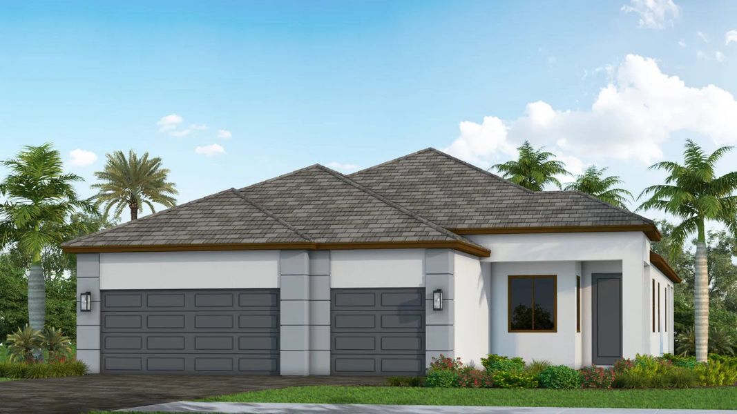 Front exterior of a new home in Boca Royale Golf and Country Club at Wellen Park, Englewood, FL, highlighting curb appeal (Image 2). Front exterior of a new home in Boca Royale Golf and Country Club at Wellen Park, Englewood, FL, highlighting curb appeal (Image 2).