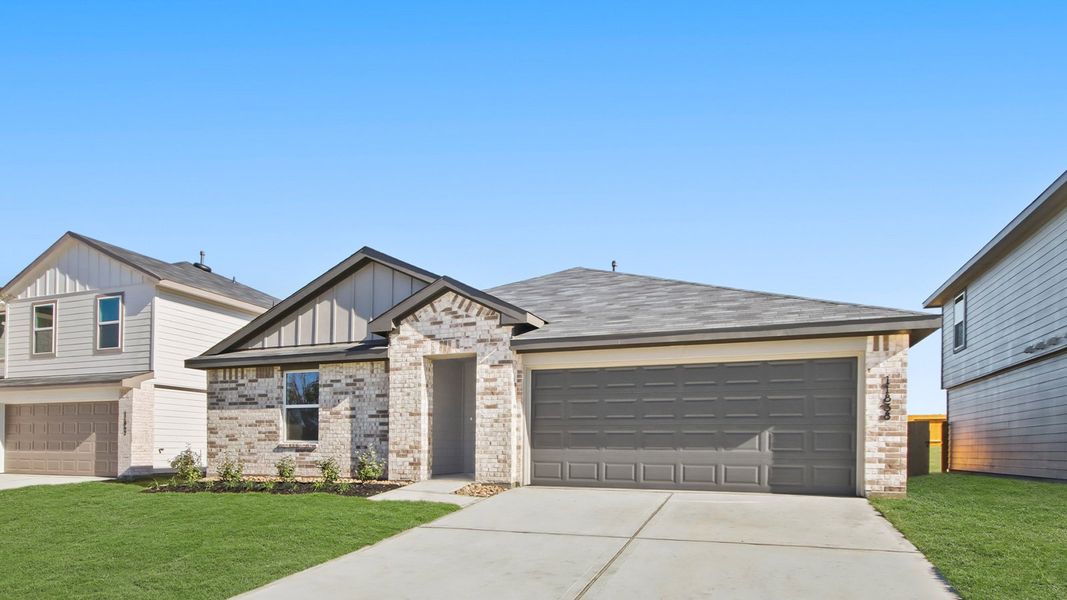 Representative exterior photo of a completed home built from the Bailey by D.R. Horton in Lexington Heights, Willis, TX (Image 17). Representative exterior photo of a completed home built from the Bailey by D.R. Horton in Lexington Heights, Willis, TX (Image 17).