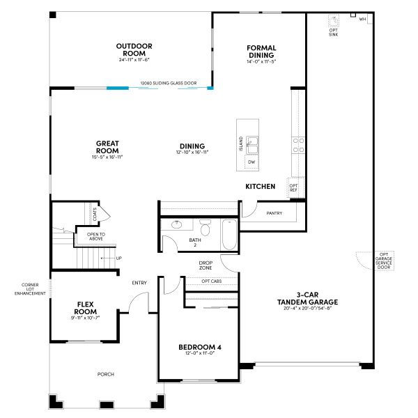 Floor 1: Sliding Glass Door Option