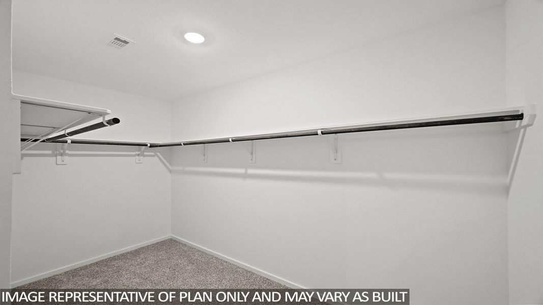 Walk in closet featuring light colored carpet