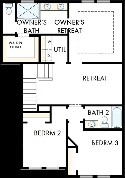 2D floor plan layout of this home in Serenity - The Cottage Collection, Fuquay Varina, NC (Image 3). 2D floor plan layout of this home in Serenity - The Cottage Collection, Fuquay Varina, NC (Image 3).