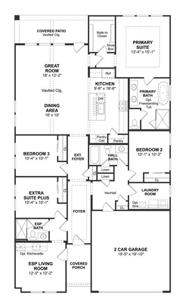 2D floor plan layout for the Pasadena ESP by K. Hovnanian® Homes in Heritage Ranch, Sherman, TX (Image 3). 2D floor plan layout for the Pasadena ESP by K. Hovnanian® Homes in Heritage Ranch, Sherman, TX (Image 3).
