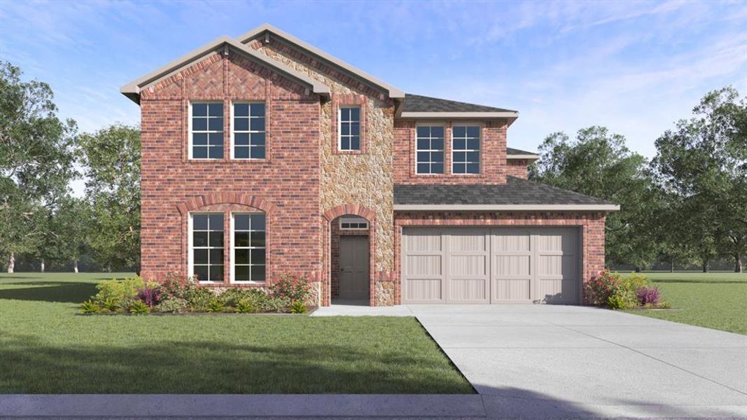 Front exterior of a new home in Madera, Royse City, TX, highlighting curb appeal (Image 1).