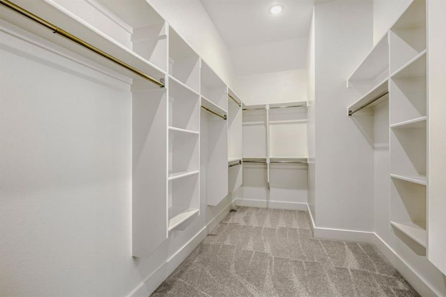 Walk in closet featuring light carpet