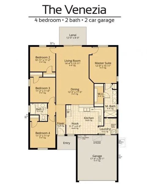 2D floor plan layout for the Venezia by Vitale Homes in Royal Highlands, Brooksville, FL (Image 4).