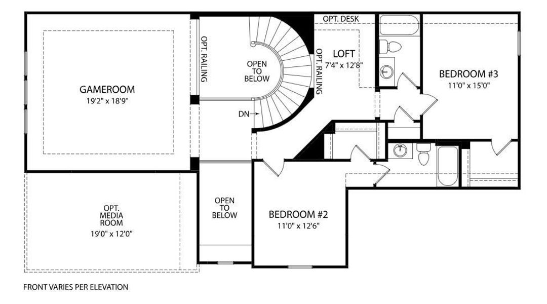 2D floor plan layout of this home in Walsh Ranch 70', Fort Worth, TX (Image 2).