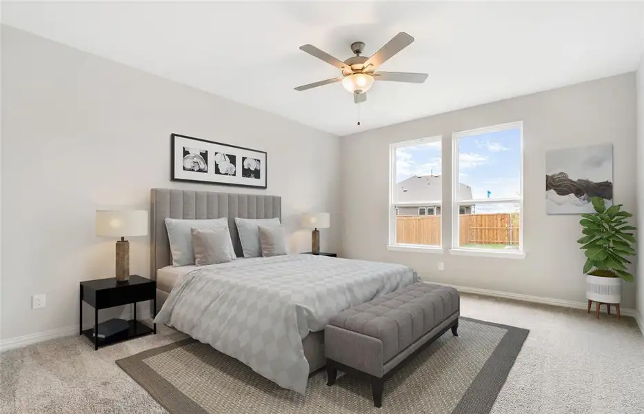 Spacious owner's suite bathed in natural light *Model representation