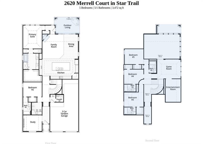 2D floor plan layout of this home in Star Trail, Prosper, TX (Image 4).