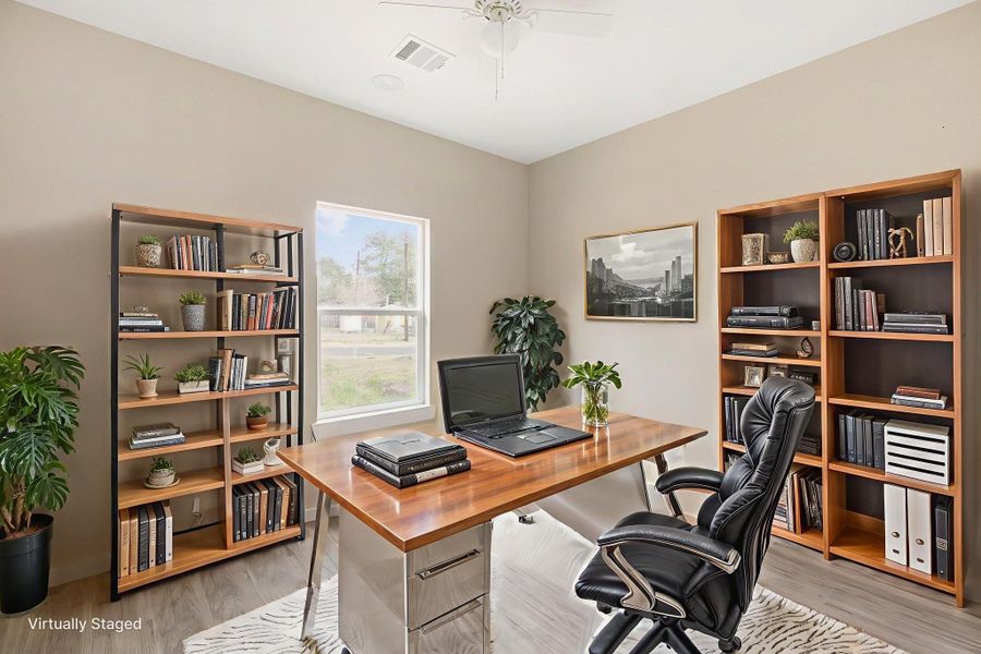 3rd bedroom digitally staged as office