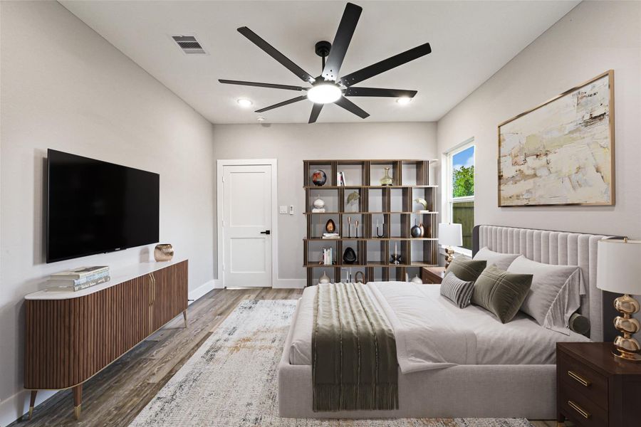 staged picture of the master bedroom downstair