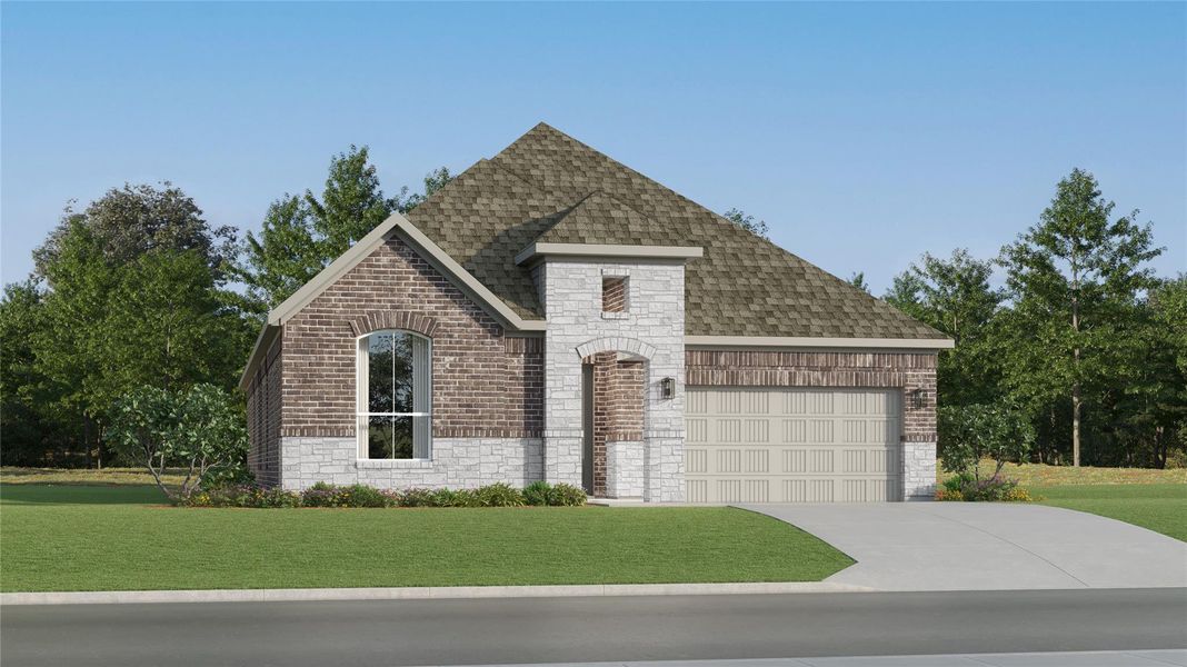 Front exterior of a new home in Lively Ranch, Georgetown, TX, highlighting curb appeal (Image 22).