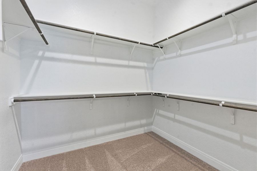 Walk in closet featuring light carpet