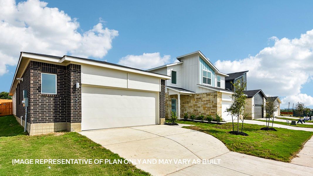 Representative exterior photo of a completed home built from the The Yellowstone II by D.R. Horton in Frontier, Mustang Ridge, TX (Image 22).