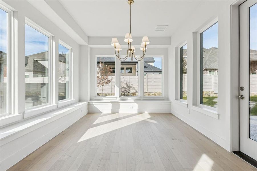 Whether its grand dinner parties or cozy family meals, this elegant dining room fits any occasion.