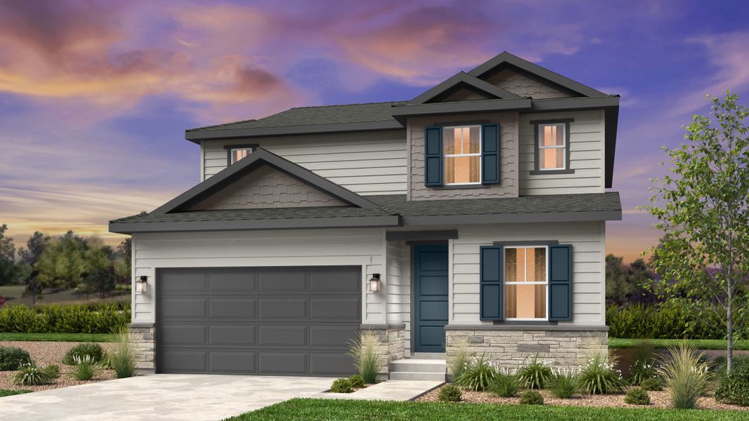 Representative exterior photo of a completed home built from the Estes by Taylor Morrison in Sky Ranch, Aurora, CO (Image 1).
