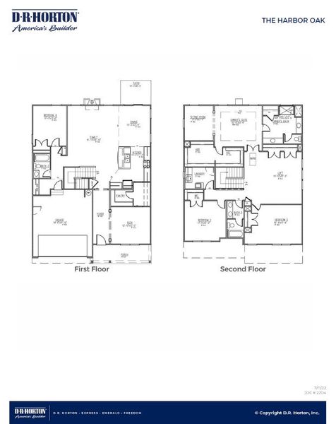 2D floor plan layout for the HARBOR OAK by D.R. Horton in Founders Corner, Summerville, SC (Image 3).