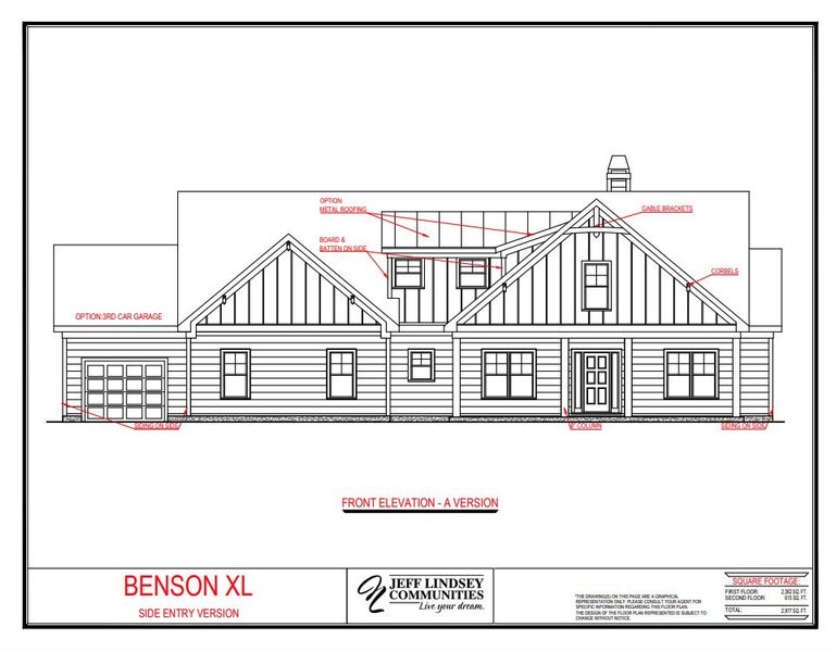 Representative rendering of the exterior for the Benson A XL by Jeff Lindsey Communities (Image 1).