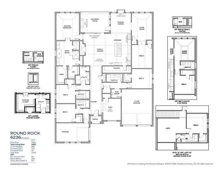 2D floor plan layout for the RoundRock - 6236 PP by Shaddock Homes in Park Place - 80' Lots, Prosper, TX (Image 3).