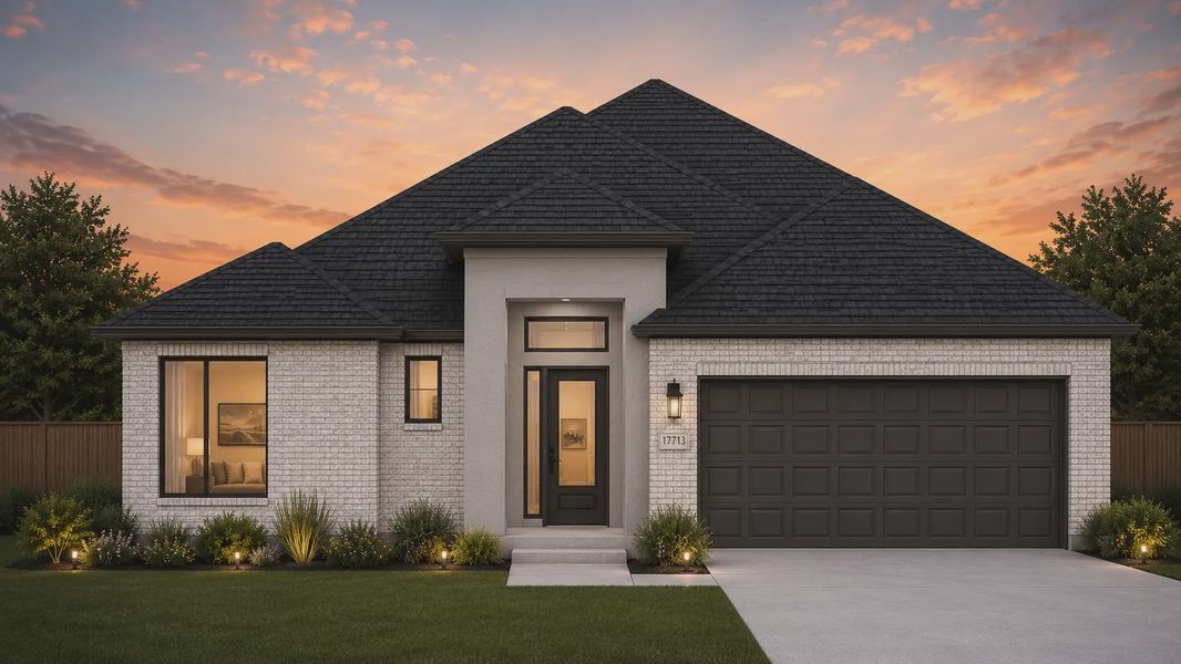 Front exterior of a new home in Newhaven, Manor, TX, highlighting curb appeal (Image 1). Front exterior of a new home in Newhaven, Manor, TX, highlighting curb appeal (Image 1).