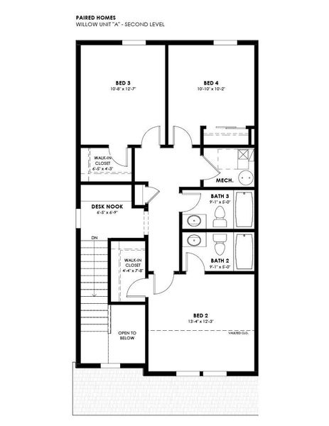 2D floor plan layout for the Willow by Hartford Homes in Prairie Song, Windsor, CO (Image 3).
