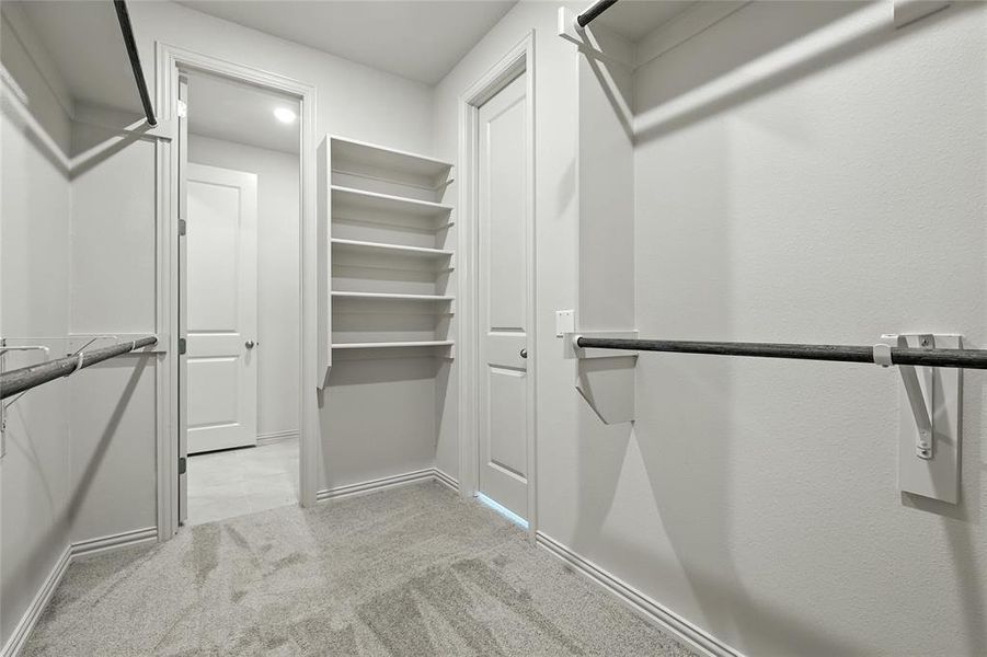 Walk in closet with light colored carpet Walk in closet with light colored carpet